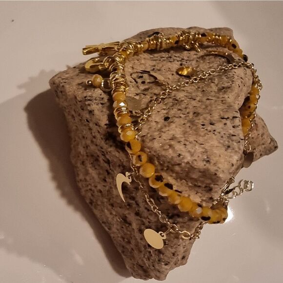 New Free People Gold and Brown Charm Bracelet - Picture 4 of 5